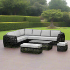 Bali Rattan Corner Sofa And Ceramic Coffee Table With Large And Small Stool