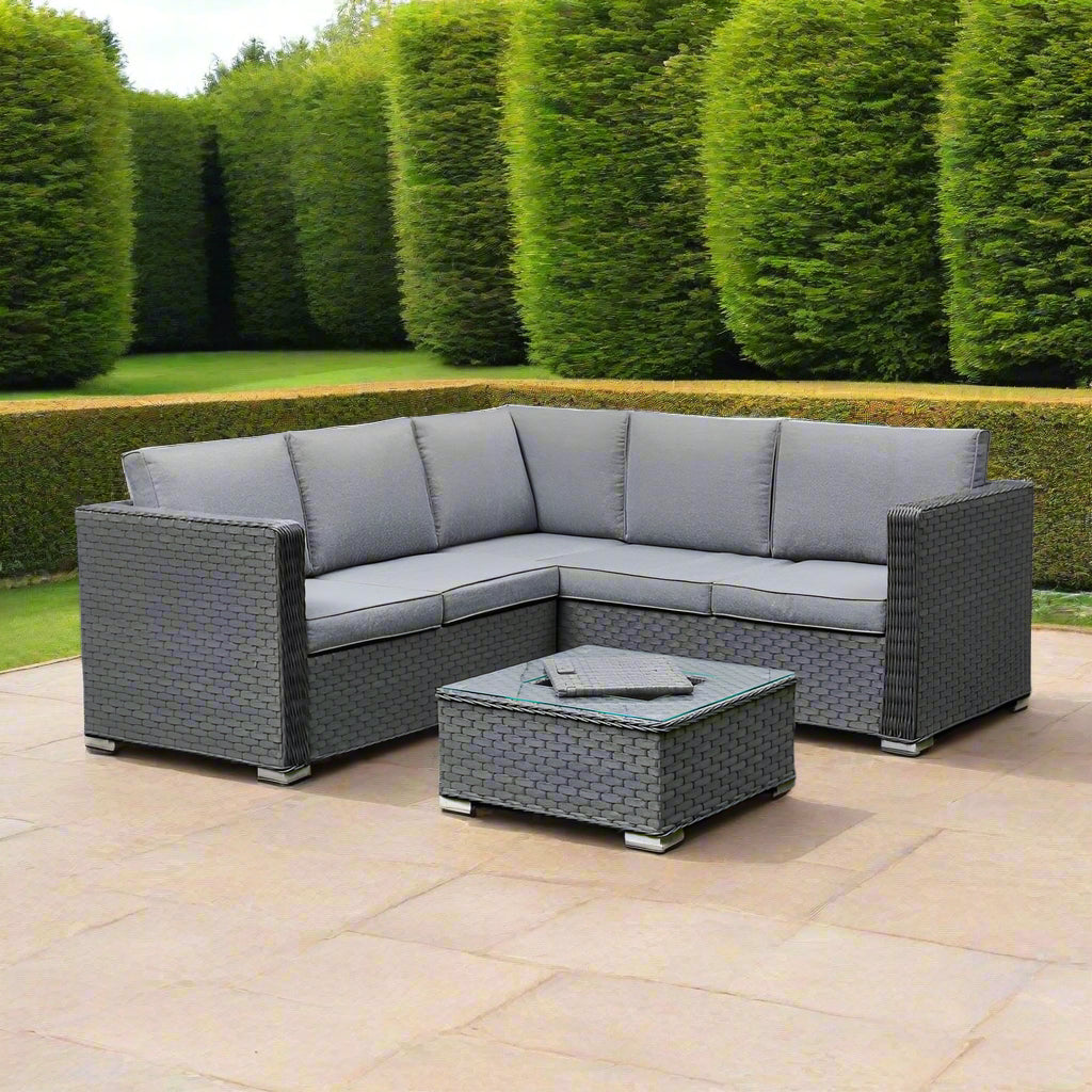 Fiji Grey Rattan Corner Sofa With Ice Bucket Coffee Table