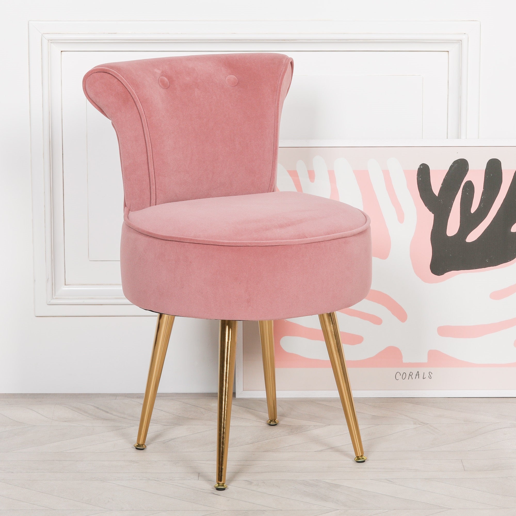 Pink Stool Bedroom Chair with Gold Legs