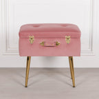 Pink Suitcase Stool with Gold Legs