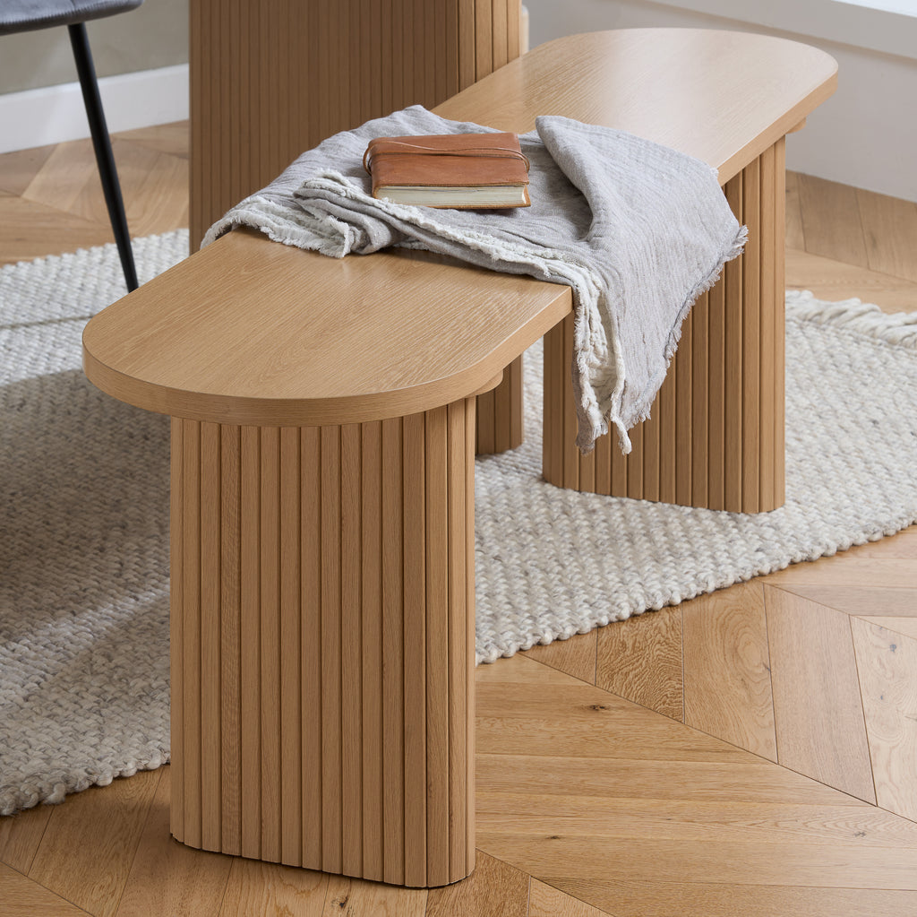 Axel Oval Fluted Dining Table With 2 Benches