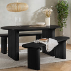Axel Oval Fluted Dining Table With 2 Benches
