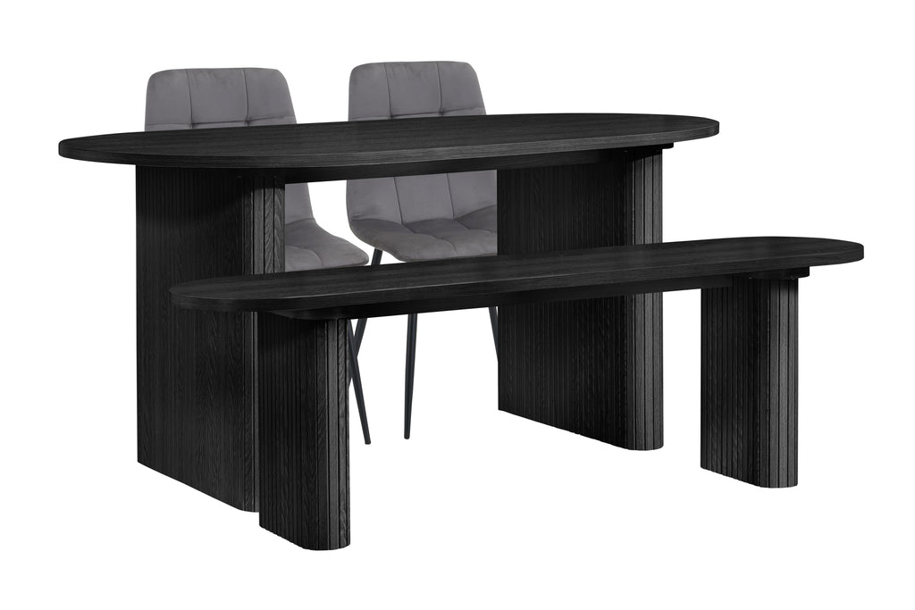 Axel Oval Fluted Dining Table With 2 Chairs And Bench