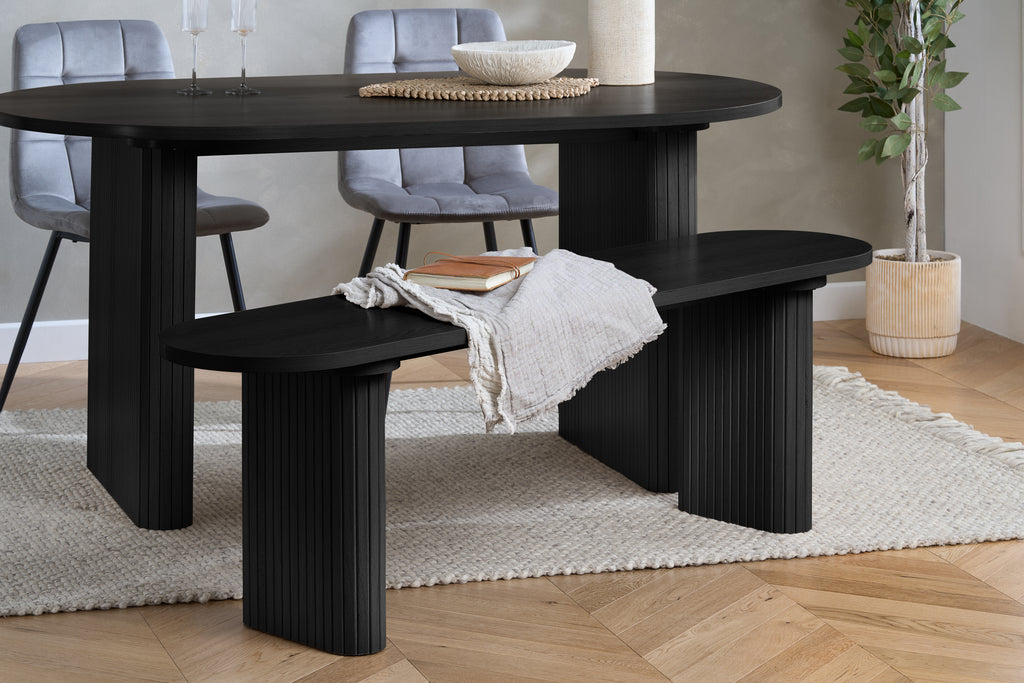 Axel Oval Fluted Dining Table With 2 Chairs And Bench