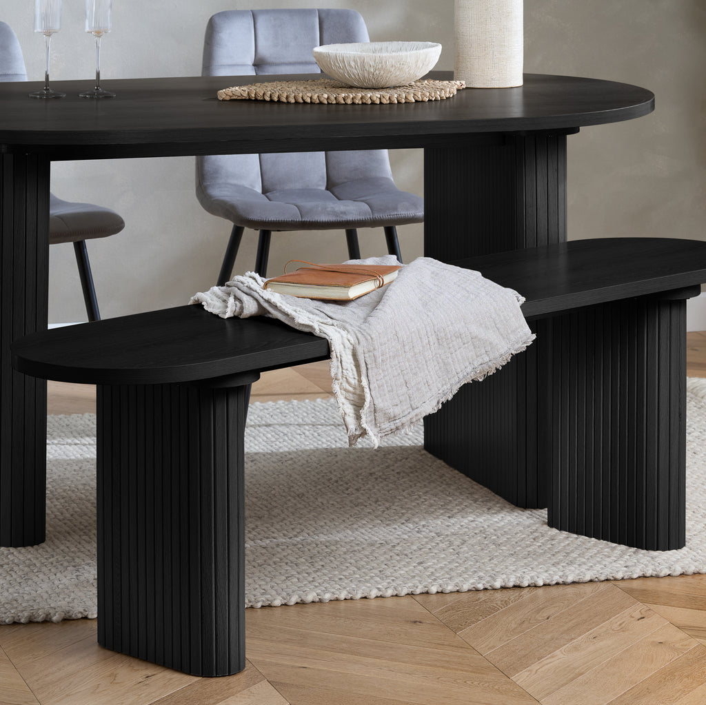Axel Oval Fluted Dining Table With 2 Chairs And Bench