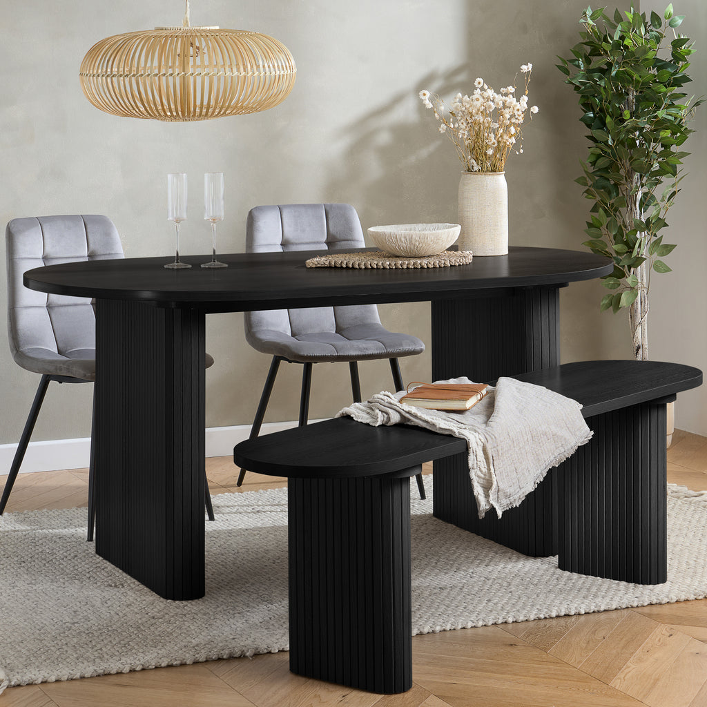 Axel Oval Fluted Dining Table With 2 Chairs And Bench