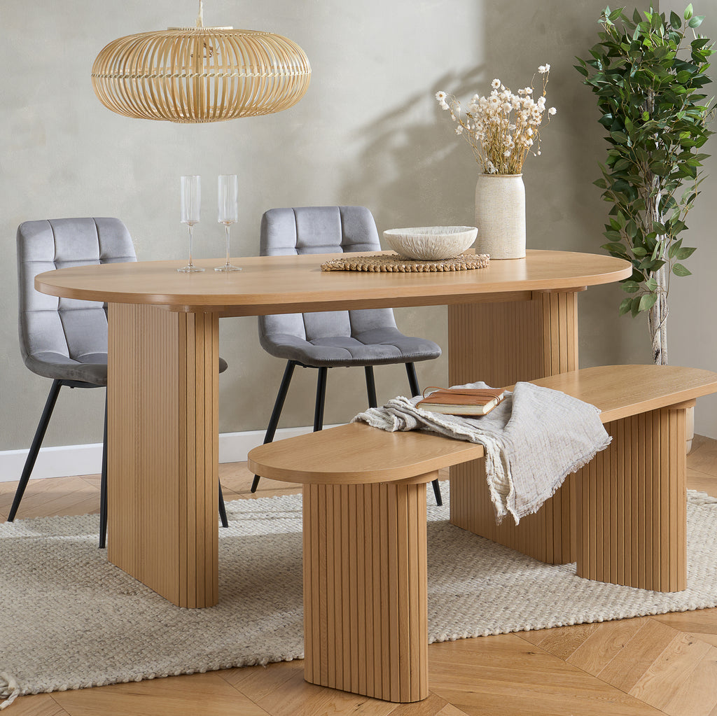 Axel Oval Fluted Dining Table With 2 Chairs And Bench