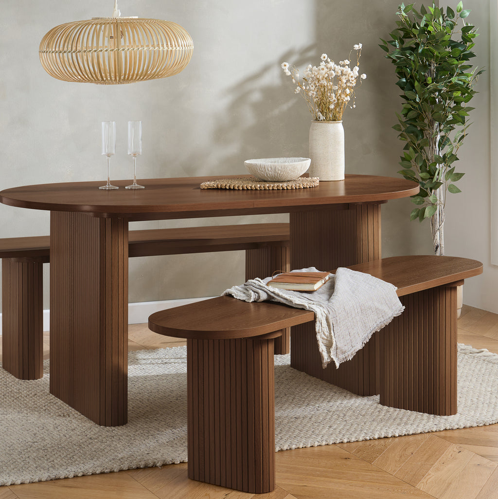 Axel Oval Fluted Dining Table With 2 Benches