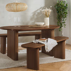 Axel Oval Fluted Dining Table With 2 Benches