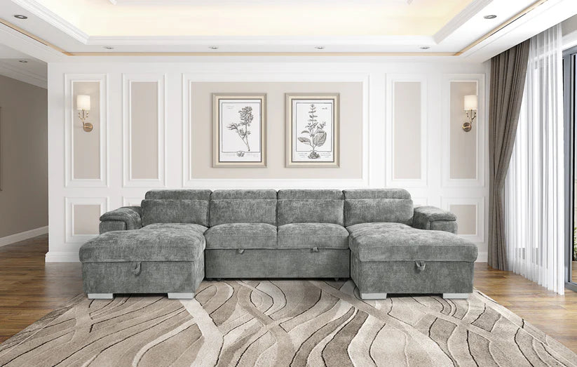 Alaya Large Grey U Shape Sofabed with Storage and Adjustable Headrests