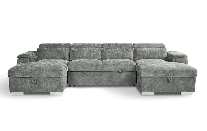 Alaya Large Grey U Shape Sofabed with Storage and Adjustable Headrests