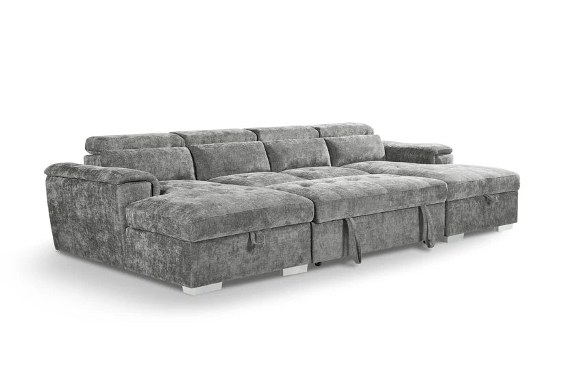 Alaya Large Grey U Shape Sofabed with Storage and Adjustable Headrests