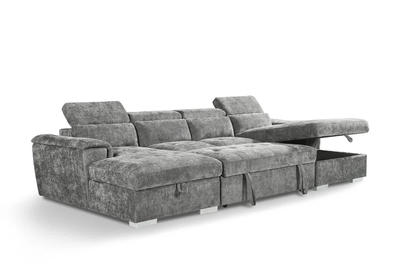 Alaya Large Grey U Shape Sofabed with Storage and Adjustable Headrests