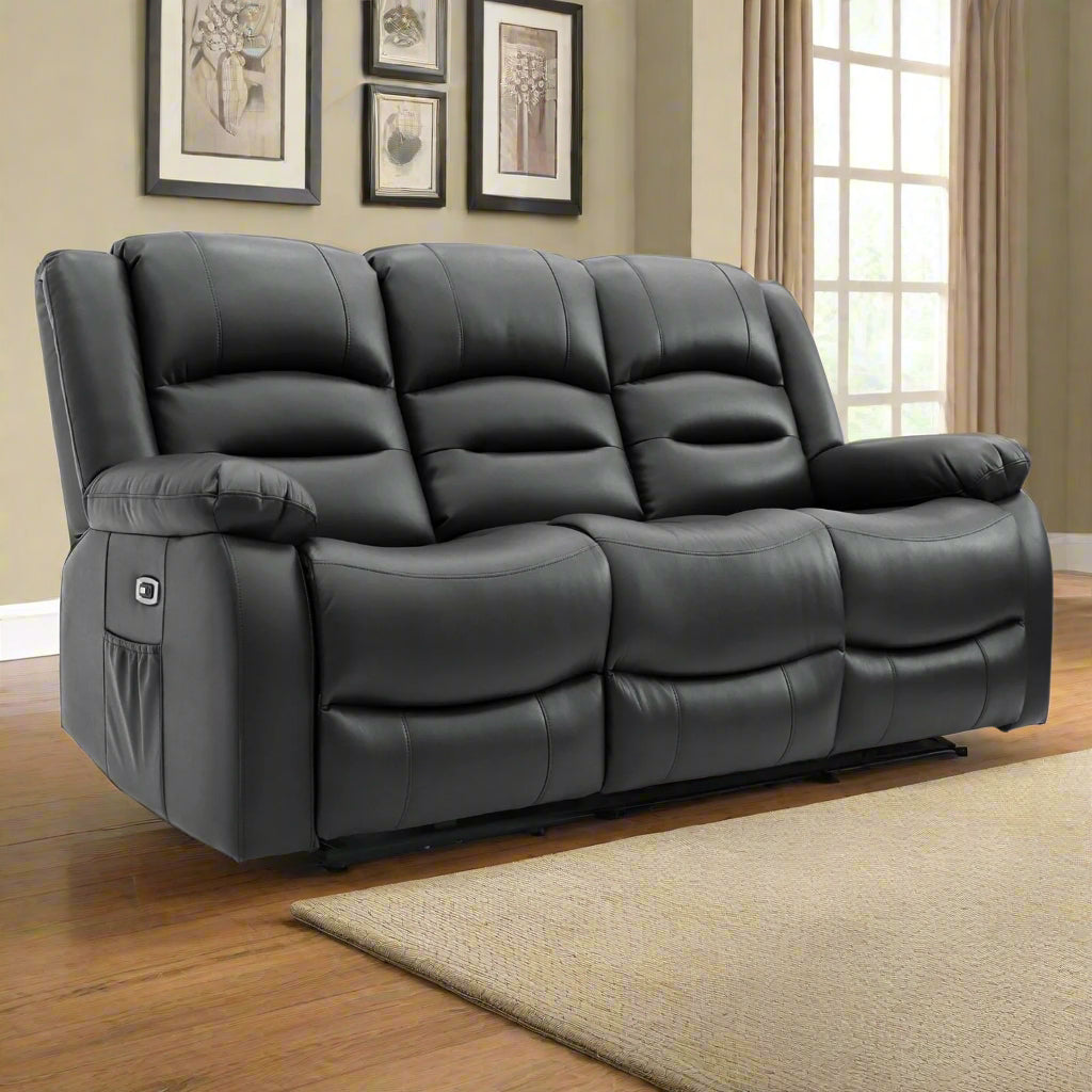 Alva Electric Recliner Sofa Black 3 Seater