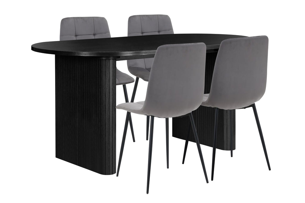 Axel Oval Fluted Dining Table With 4 Chairs