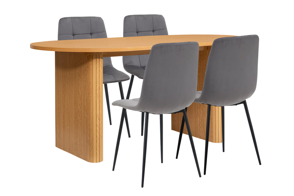 Axel Oval Fluted Dining Table With 4 Chairs