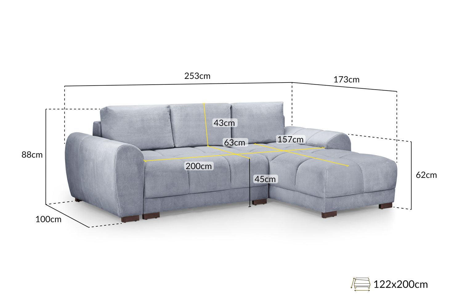Azzuro Sofa Bed Grey Universal Corner