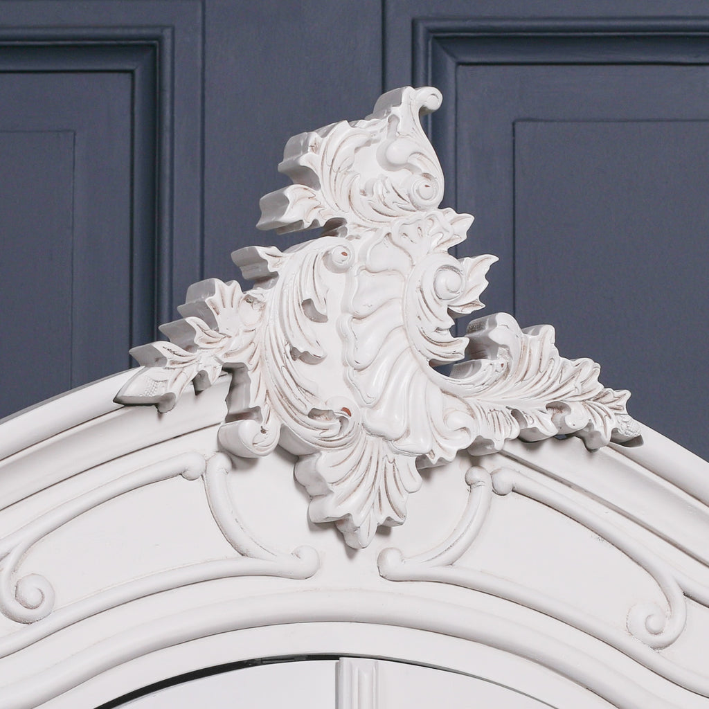 French Style White Carved Double Full Mirrored Armoire