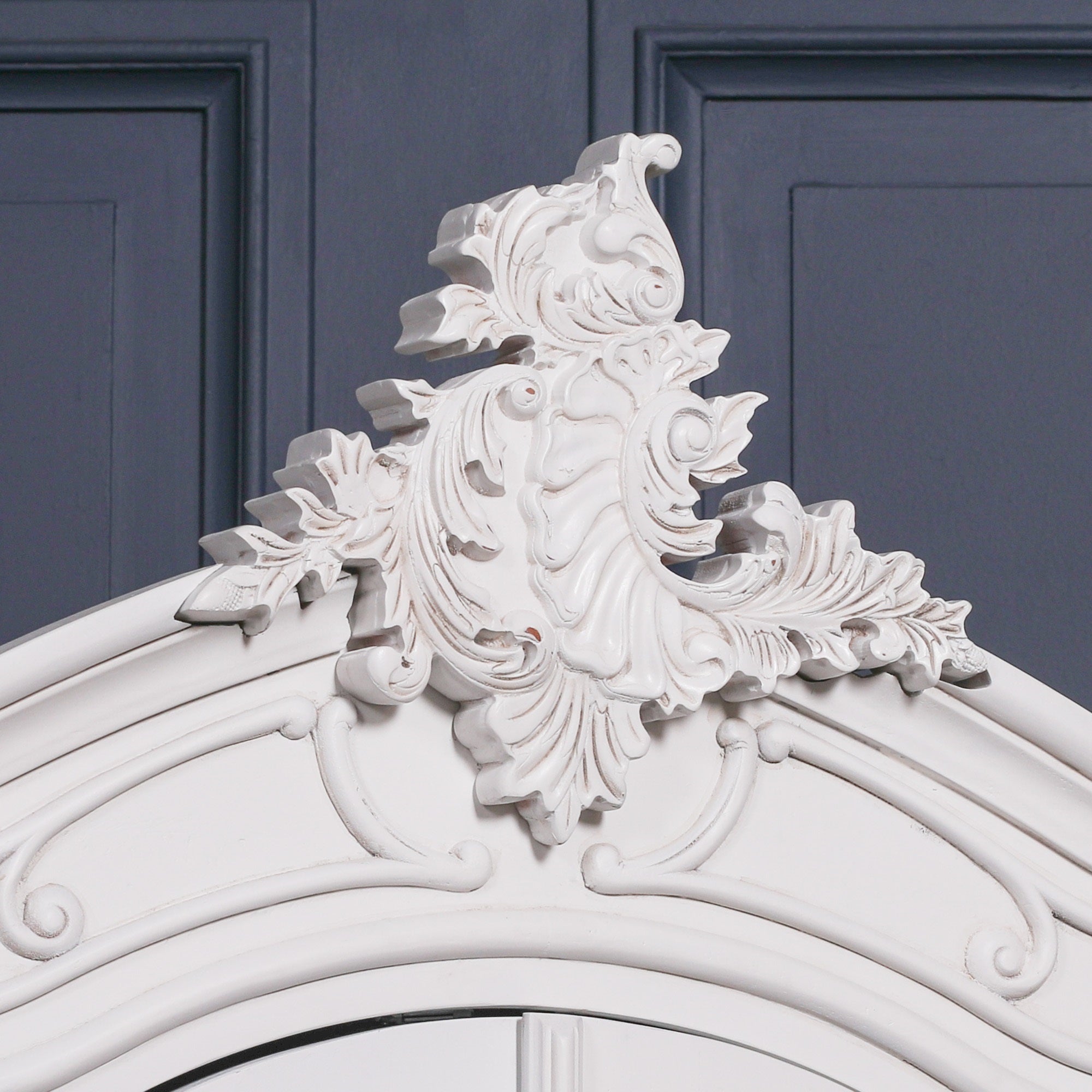 French Style White Carved Double Full Mirrored Armoire