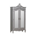 French Style Silver Carved Double Full Mirrored Armoire