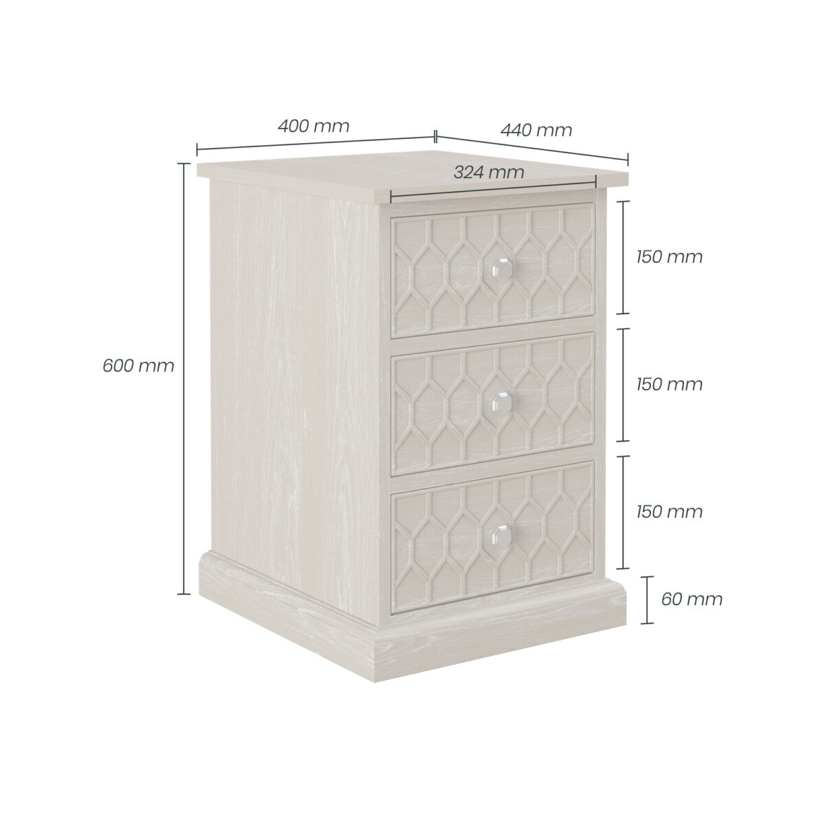 Aero Three Drawer Bedside Table