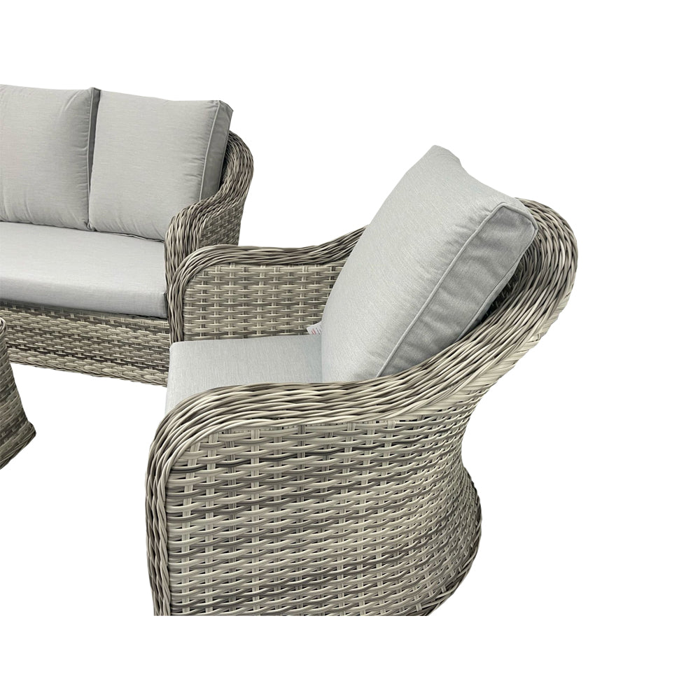 Ascot Beige Rattan Sofa And Arm Chairs With Ceramic Coffee Table