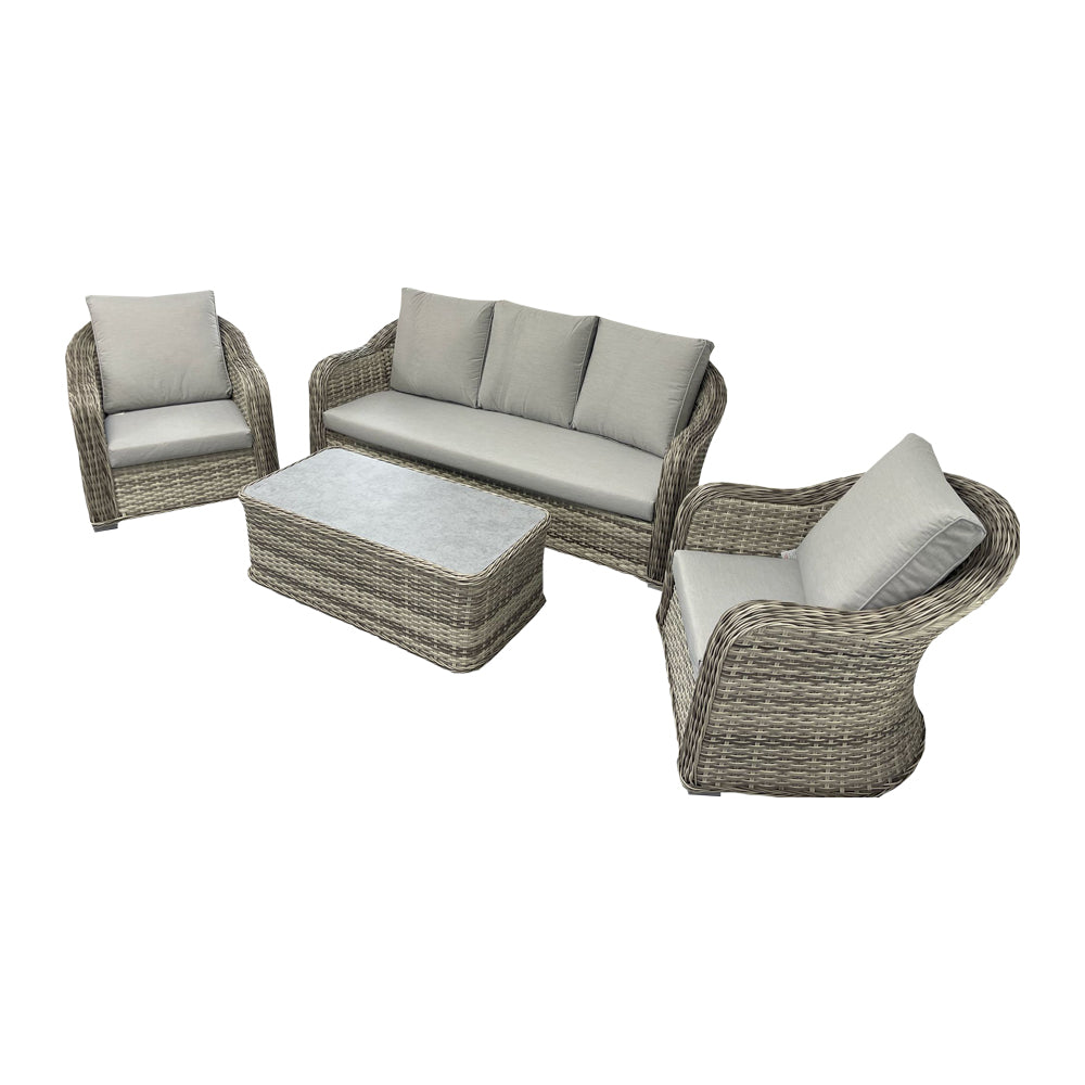 Ascot Beige Rattan Sofa And Arm Chairs With Ceramic Coffee Table