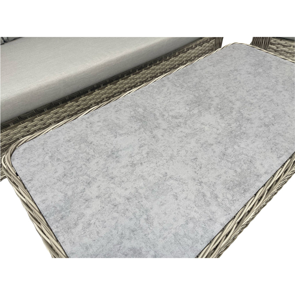 Ascot Beige Rattan Sofa And Arm Chairs With Ceramic Coffee Table