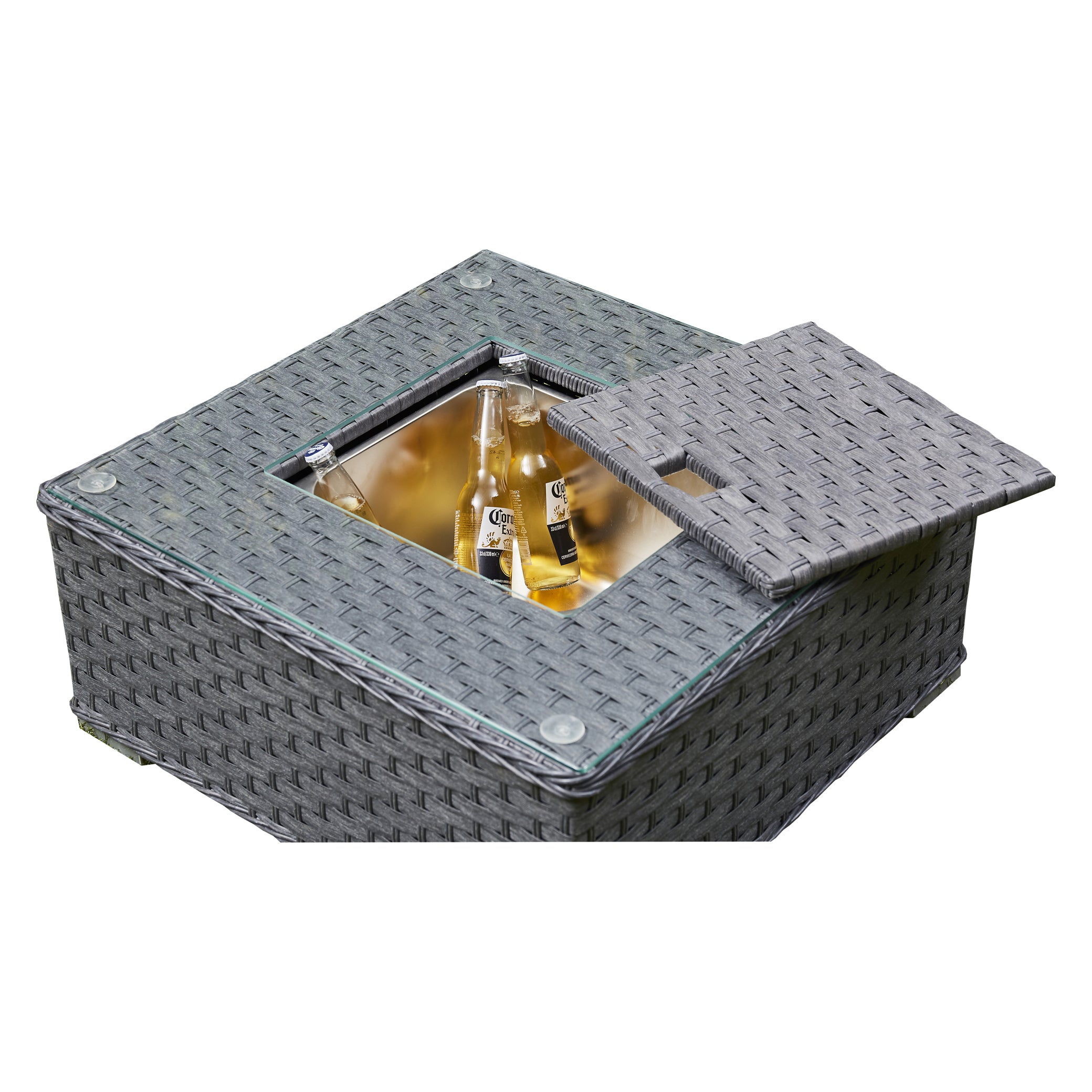 Fiji Grey Rattan Corner Sofa With Ice Bucket Coffee Table