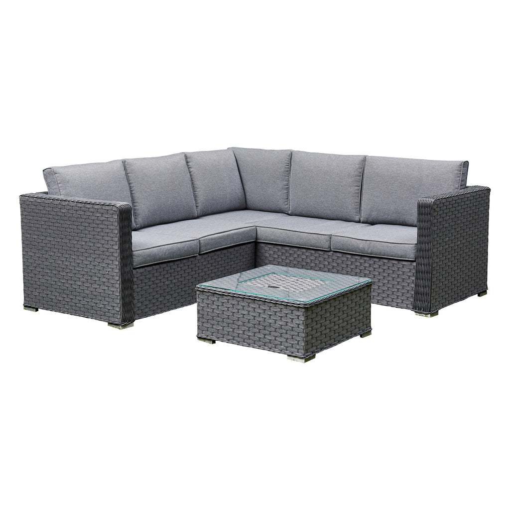 Fiji Grey Rattan Corner Sofa With Ice Bucket Coffee Table