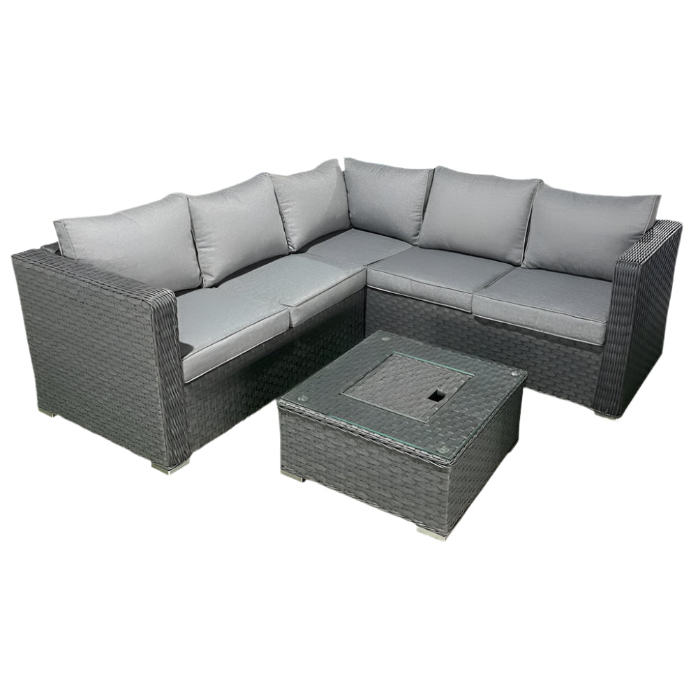 Fiji Grey Rattan Corner Sofa With Ice Bucket Coffee Table