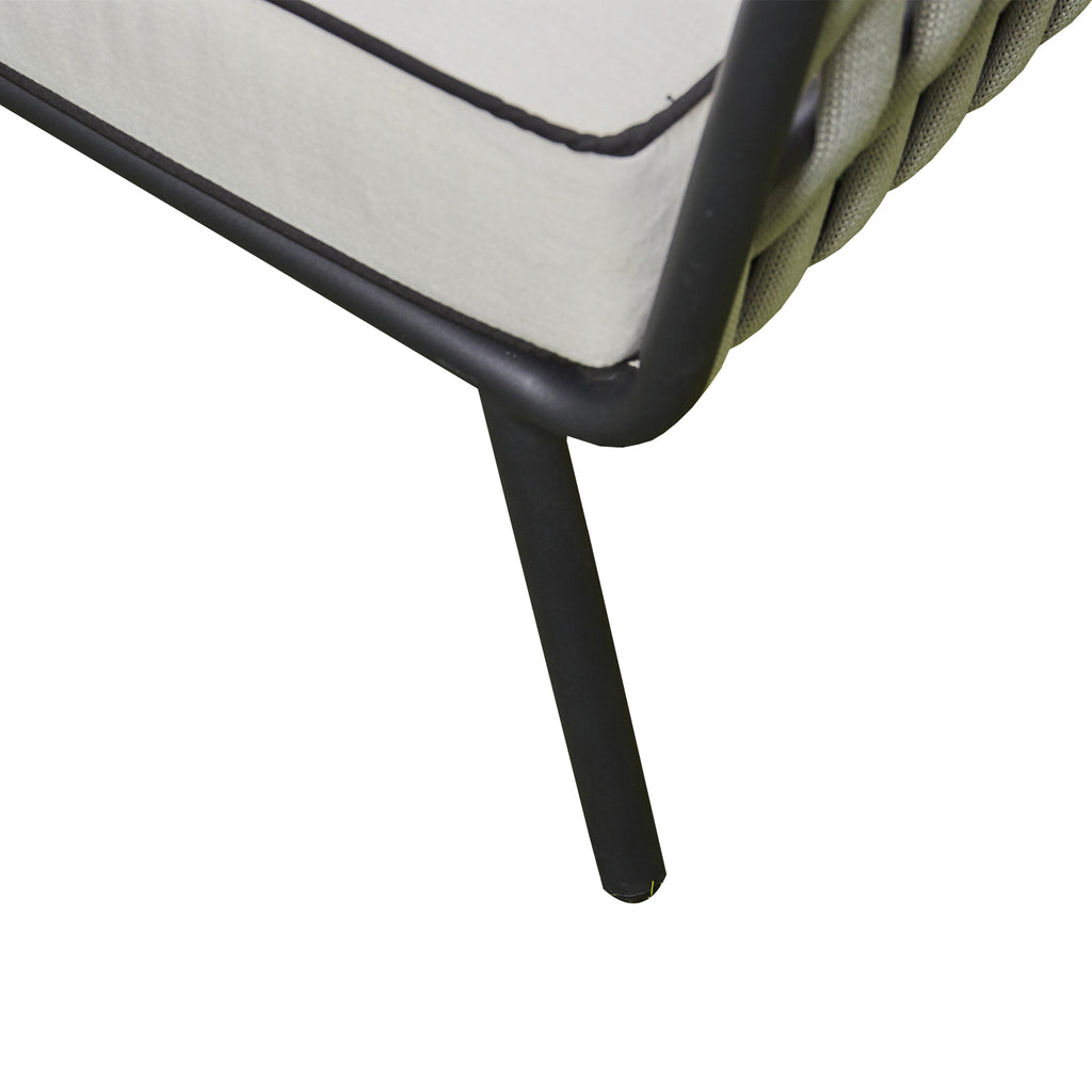 Valencia Aluminum And Rope Sofa Ceramic Coffee Table And Two Arm Chairs