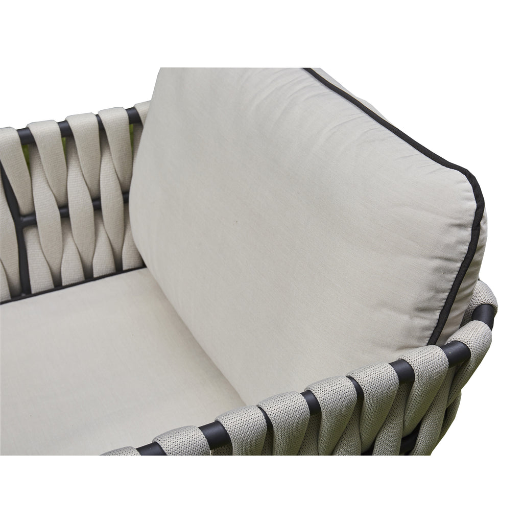 Valencia Aluminum And Rope Sofa Ceramic Coffee Table And Two Arm Chairs