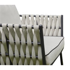 Valencia Aluminum And Rope Sofa Ceramic Coffee Table And Two Arm Chairs