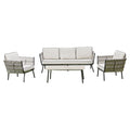 Valencia Aluminum And Rope Sofa Ceramic Coffee Table And Two Arm Chairs