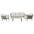 Valencia Aluminum And Rope Sofa Ceramic Coffee Table And Two Arm Chairs