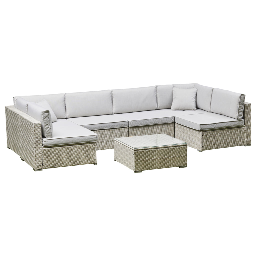 Hampton U Shaped Rattan Lounge Set With Coffee Table