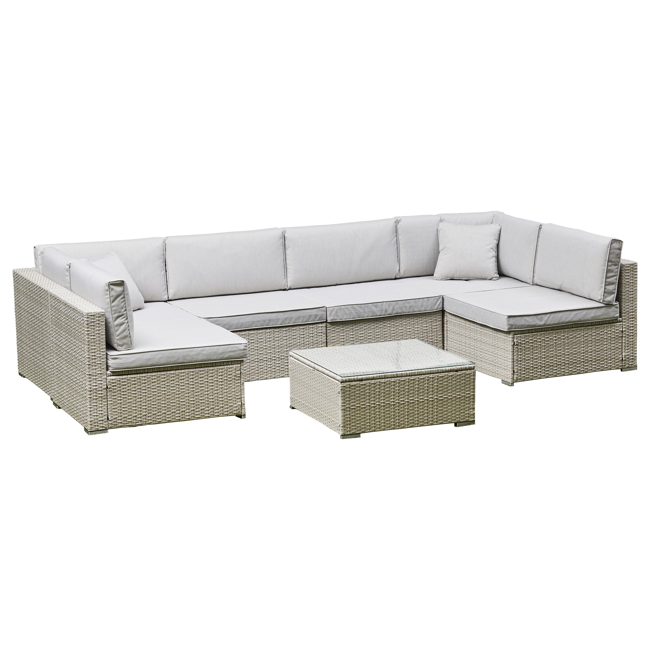 Hampton U Shaped Rattan Lounge Set With Coffee Table