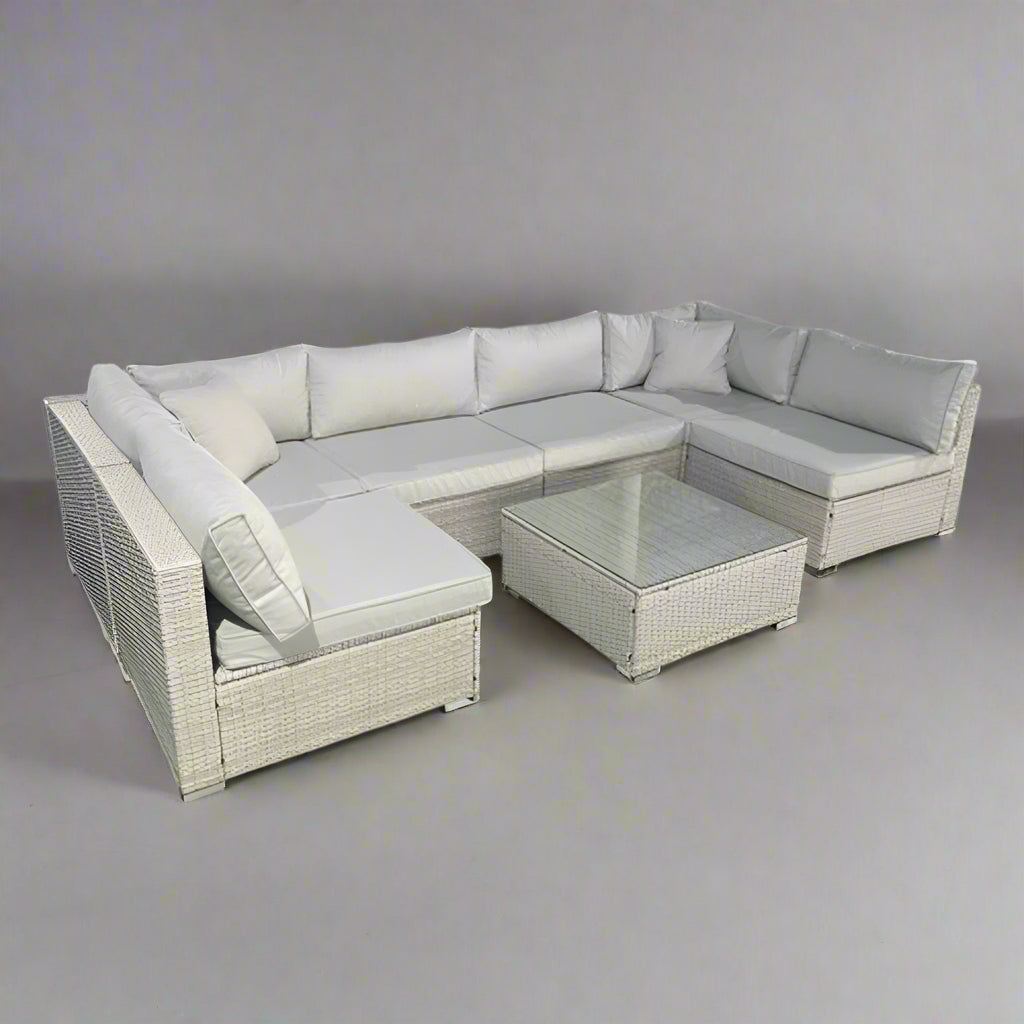 Hampton U Shaped Rattan Lounge Set With Coffee Table