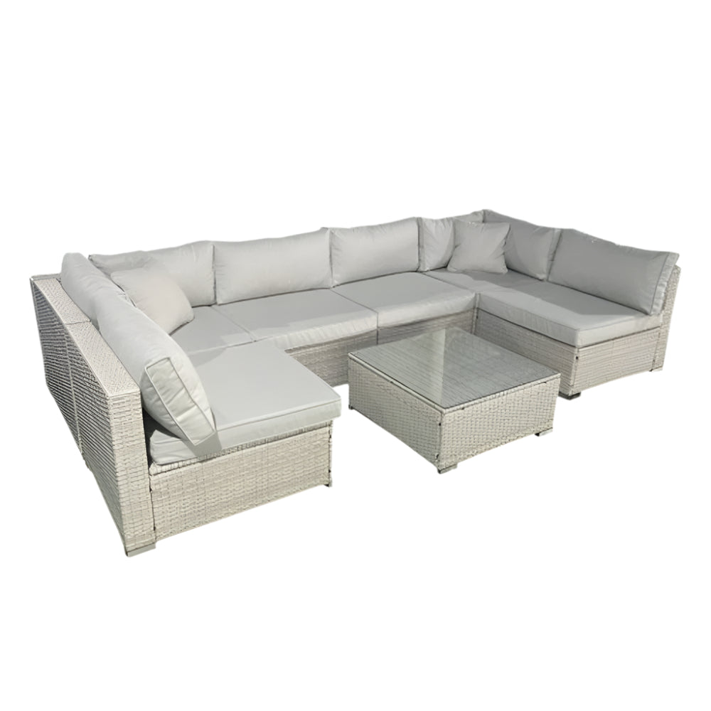 Hampton U Shaped Rattan Lounge Set With Coffee Table