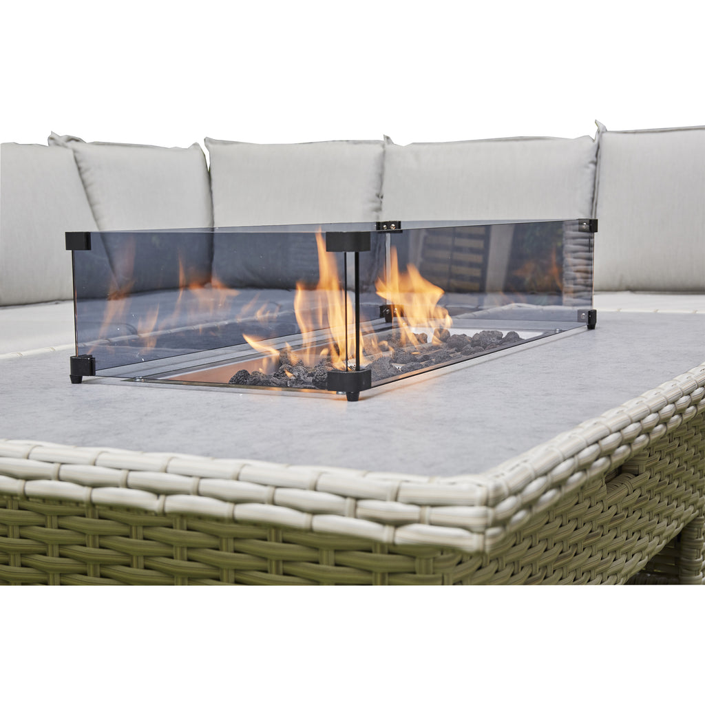 Sorrento Rattan Corner Sofa And Adjustable Fire Pit Table With Large And Small Bench