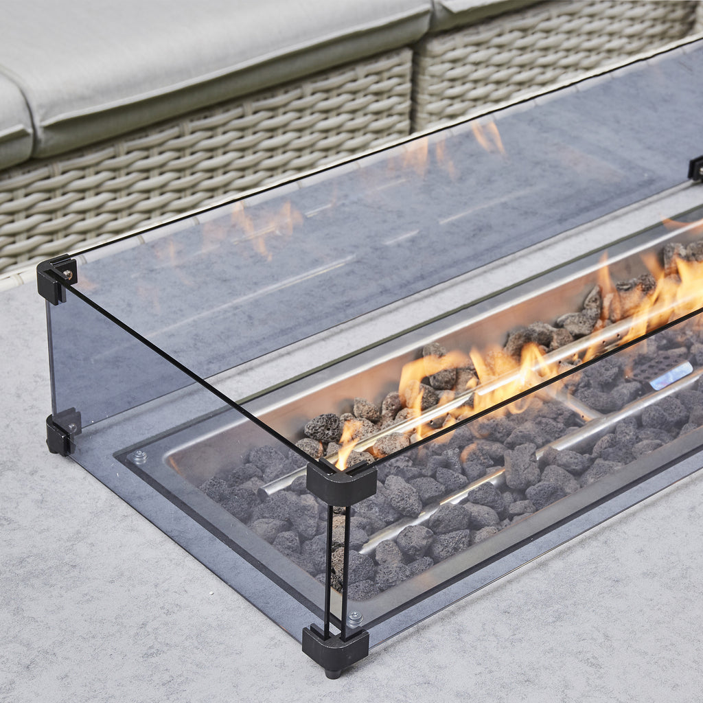 Sorrento Rattan Corner Sofa And Adjustable Fire Pit Table With Large And Small Bench