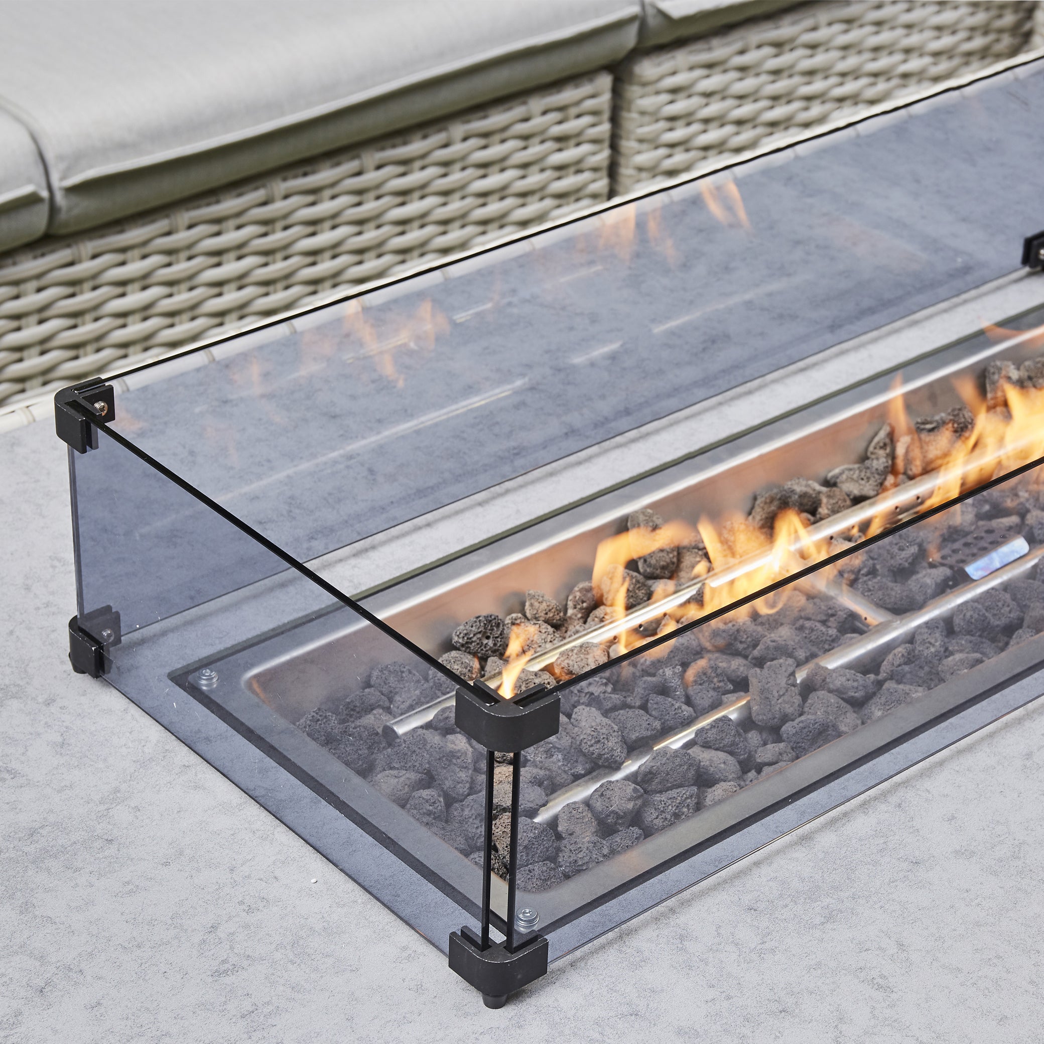 Sorrento Rattan Corner Sofa And Adjustable Fire Pit Table With Large And Small Bench