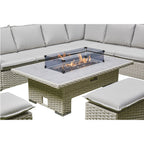 Sorrento Rattan Corner Sofa And Adjustable Fire Pit Table With Large And Small Bench