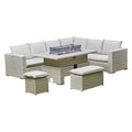 Sorrento Rattan Corner Sofa And Adjustable Fire Pit Table With Large And Small Bench