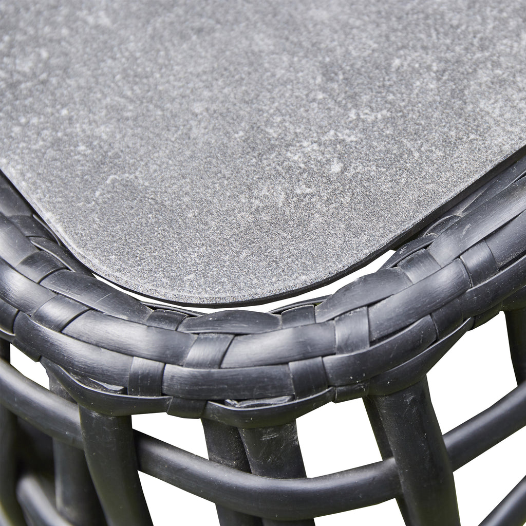 Bali Rattan Corner Sofa And Ceramic Coffee Table With Large And Small Stool