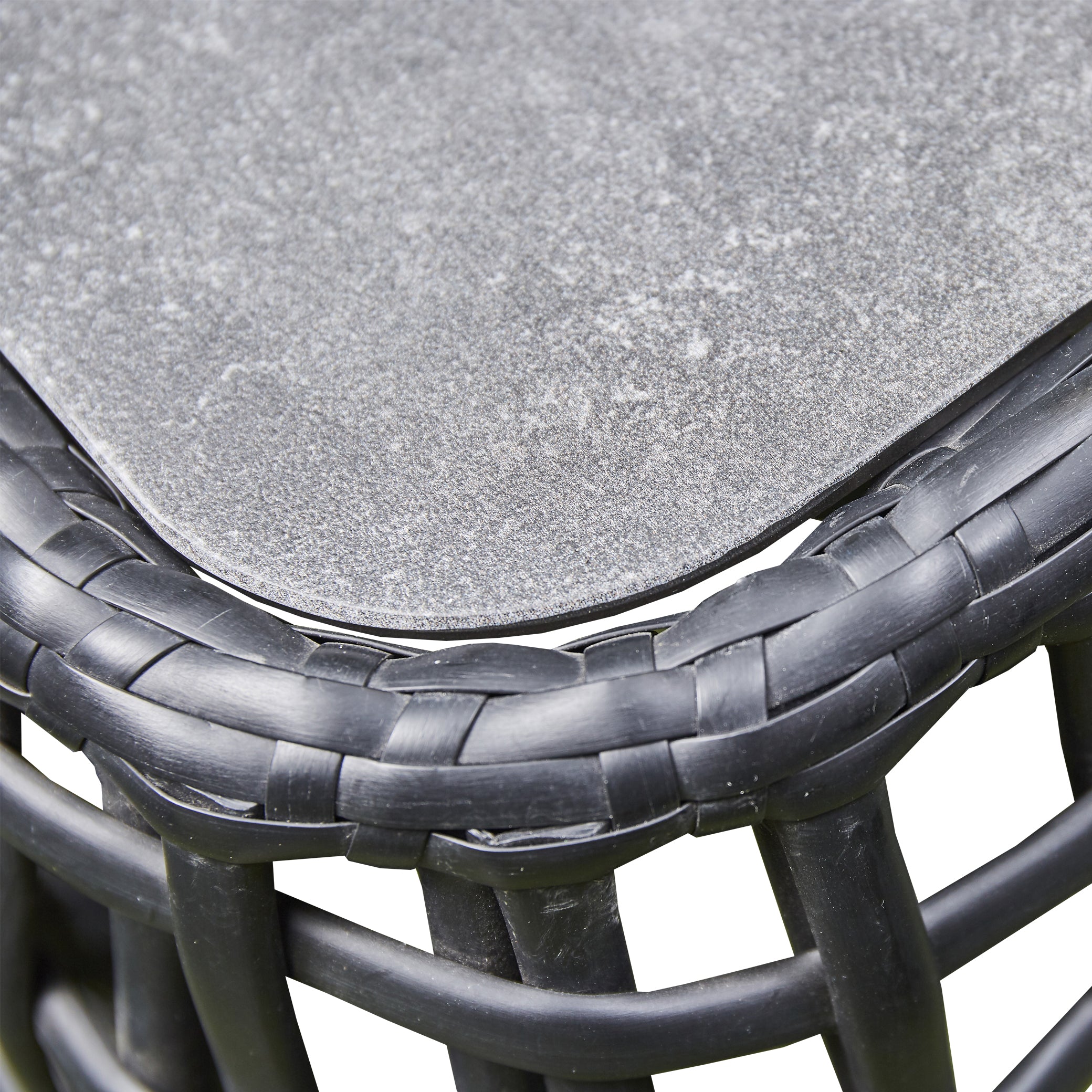 Bali Rattan Corner Sofa And Ceramic Coffee Table With Large And Small Stool