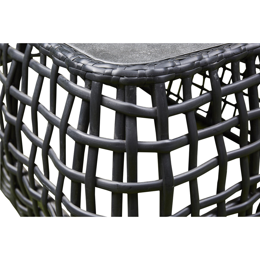 Bali Rattan Corner Sofa And Ceramic Coffee Table With Large And Small Stool