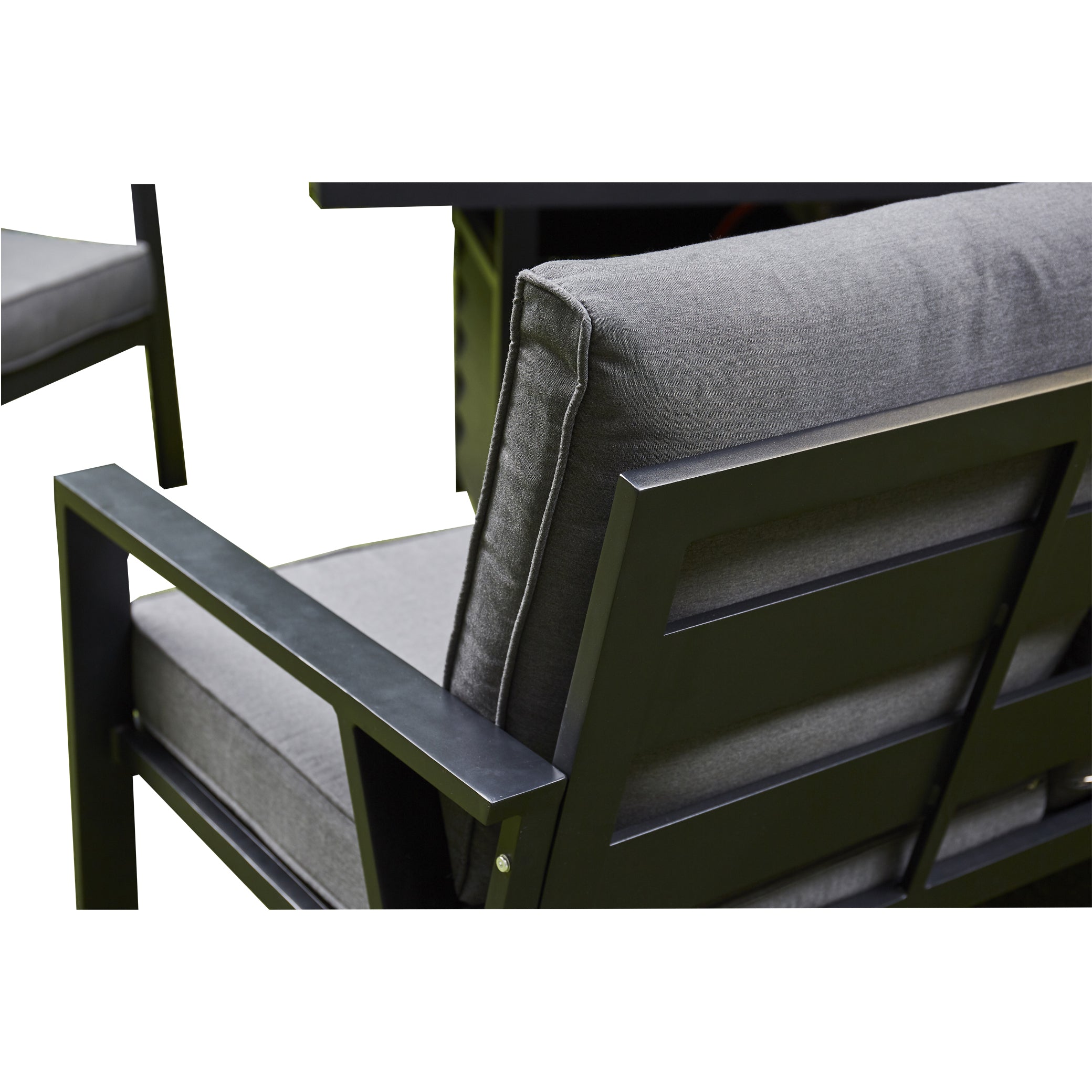 Paris Aluminium Garden Fire Pit Dining Table Two Benches And Two Arm Chairs