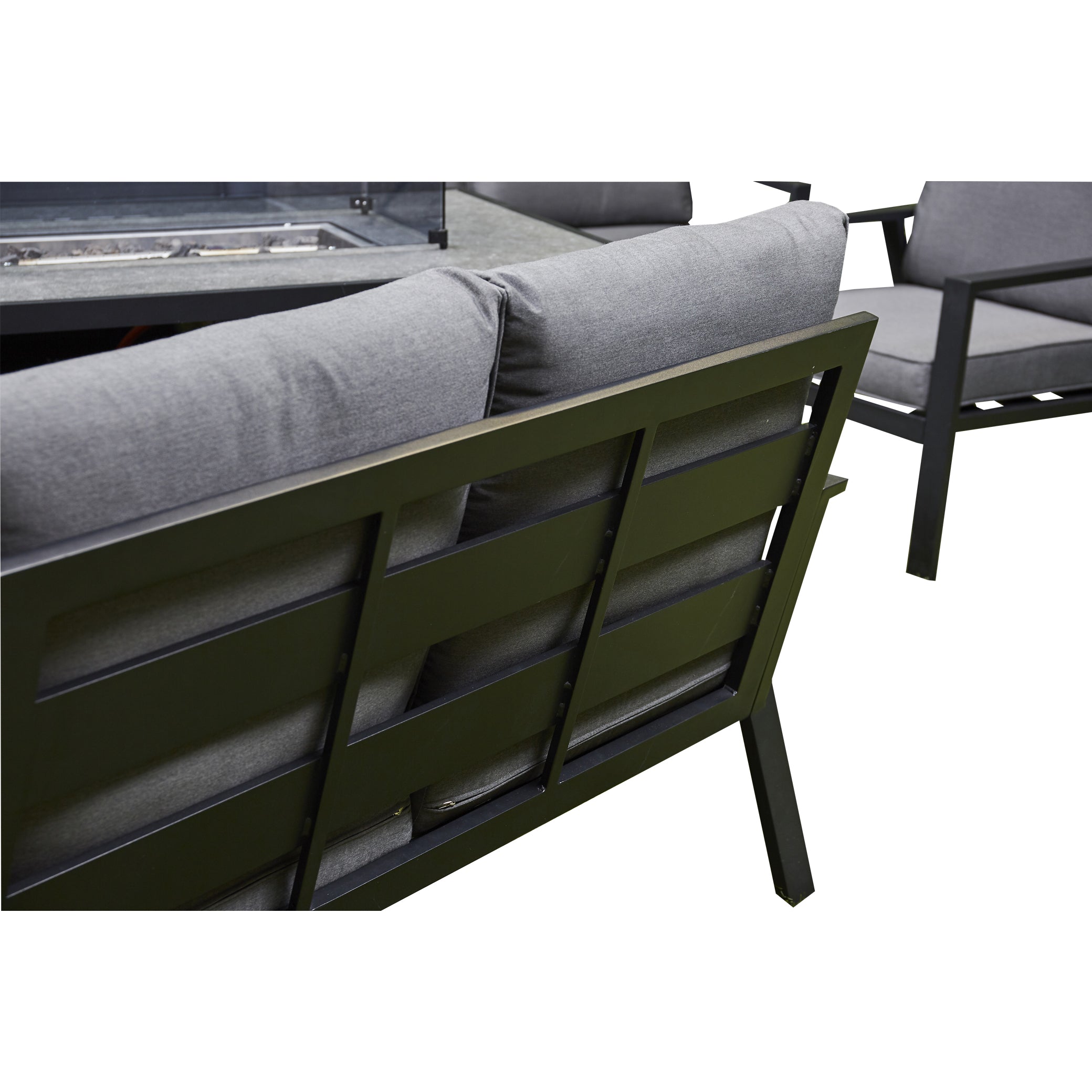 Paris Aluminium Garden Fire Pit Dining Table Two Benches And Two Arm Chairs